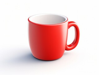 A 3D style imitation cartoon icon of a red coffee mug with a handle on a white background