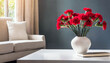 © Amber - Vase of red carnations in the living room