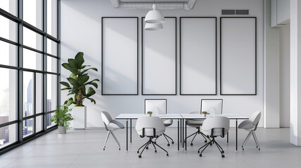 interior of modern office and blank frames