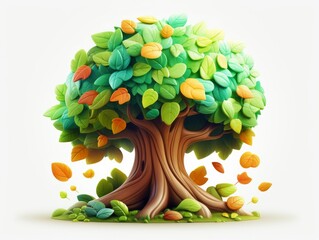Wall Mural - 3D-style imitation cartoon icon of a tree with colorful leaves and branches on a white background