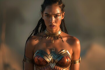 athletic warrior woman: defining abs and striking features - epic portrait