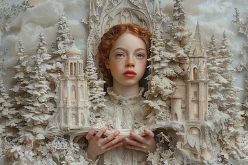 Wall Mural - Enchanting Fantasy Painting: The Girl and Her Castle Vision