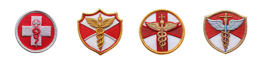 medical embroidered patch badge isolated on transparent background, element remove background, eleme