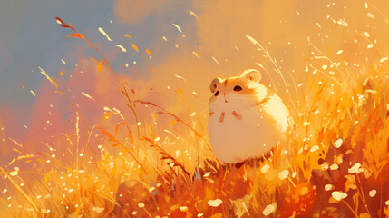 cute hamster in the wild forest