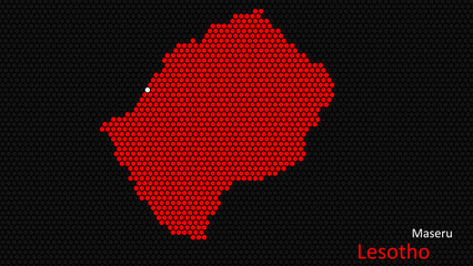 a map of lesotho, with a dark background and the country's outline in the shape of a colored hexagon