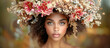 Stunning Portrait of a Black Woman with an Artistic Floral Arrangement Crown