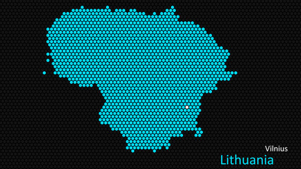 a map of lithuania, with a dark background and the country's outline in the shape of a colored hexag