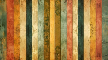 Wall Mural - Vertical striped wood planks with a Boho twist in various vibrant colors, background