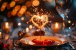 Sparkler Heart Shaped Glow Adorning a Romantic Dinner Setting