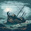 old ship in the sea