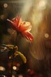 Raindrops glistening on leaves and petals, reflecting the soft glow of sunlight breaking through the clouds, Generative AI