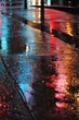 Reflections of city lights shimmering on wet pavement, creating a magical, otherworldly atmosphere, Generative AI