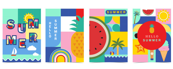 Wall Mural - summer background with geometric style.illustration vector for a4 vertical design