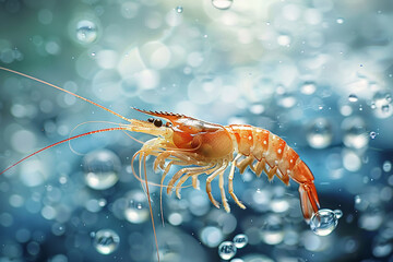 Wall Mural - Fresh raw shrimp with tail and shell isolated on water background