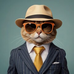 Poster - photo of cat dressed in cute trendy clothes   