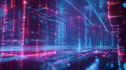 Wall Mural - digital cyberspace with particles and digital data network connections concept.