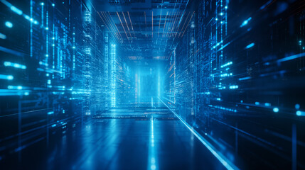 Wall Mural - digital cyberspace with particles and digital data network connections concept.