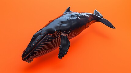 Wall Mural - The whale is viewed from the side on a orange background coral insulation