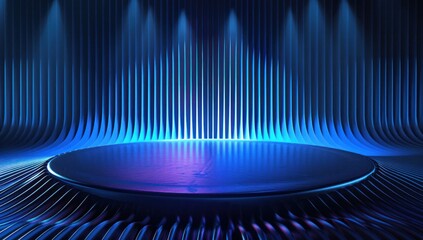 Wall Mural - podium in the middle of abstract blue color gradient background with sound waves, sound wave, audio 