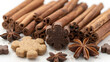 cinnamon sticks and anise stars,
A pile of cinnamon sticks and dog chews on a whi 
