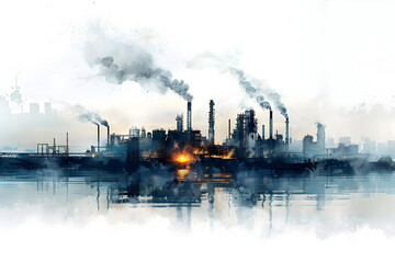 Canvas Print - Hazy Industrial Cityscape with Carbon Capture Technology Emissions