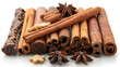 cinnamon sticks and anise stars,
A pile of cinnamon sticks and dog chews on a whi 