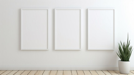 Wall Mural - white frame on wall with wooden floor