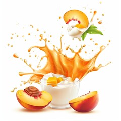 Wall Mural - Peach and mango into milk, yoghurt, sour cream,  