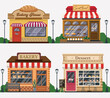 Set of retro bakery shop facade detailed with modern small buildings