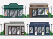 Set of vintage boutique  fashion shop facade detailed with modern small buildings