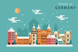 Winter Germany skyline concept flat vector illustration,Travel to Winter Germany concept with skyline and famous buildings landmark