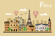Paris skyline concept flat vector illustration,Travel to Paris concept with skyline and famous buildings landmark