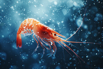 Wall Mural - Fresh raw shrimp, a crustacean shellfish, isolated on underwater background