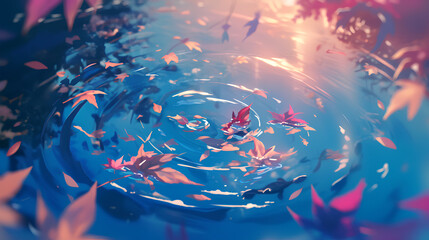 Wall Mural - autumn leaves floating on the water