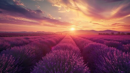 Beautiful image of lavender field over summer sunset landscape 