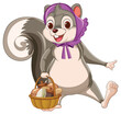 Cartoon squirrel holding a basket of food