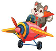Cheerful squirrel piloting a vibrant cartoon airplane