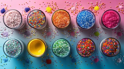 Poster - A colorful array of sprinkles in glass jars, each with its own unique texture