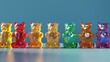 Display a humorous image featuring assorted gummy bears in various colors