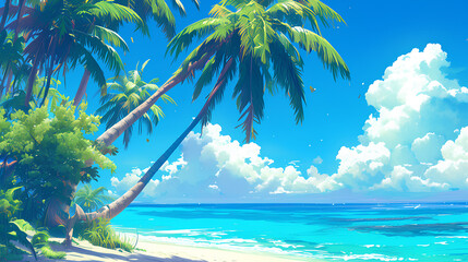 Wall Mural - coconut trees towards the blue sky beach