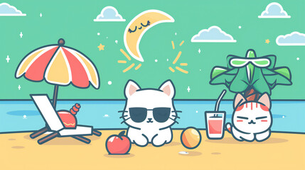 cute flat summer beach vector background