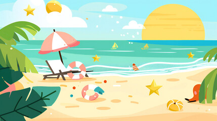 cute flat summer beach vector background