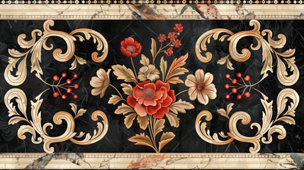 Wall Mural - Classical patterns with classical motifs and balanced compositions.