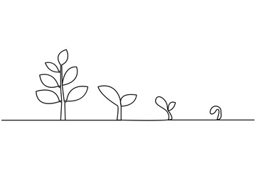 Groth plant tree  continuous one line drawing of  Isolated outline vector art black white background