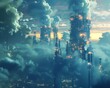 Abstract visualization of carbon sequestration processes, capturing and storing atmospheric CO2