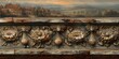 Ornate Wooden Carvings Featuring Baroque Design Elements Against Classic Landscape Painting