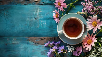 Wall Mural - cup of tea with flowers  