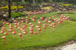 Artificial flamingos in a tropical park