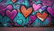 Heartfelt Graffiti: Brick Wall Adorned with Painted Hearts