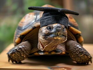 Wall Mural - A turtle wearing a bachelor cap for graduation concept.